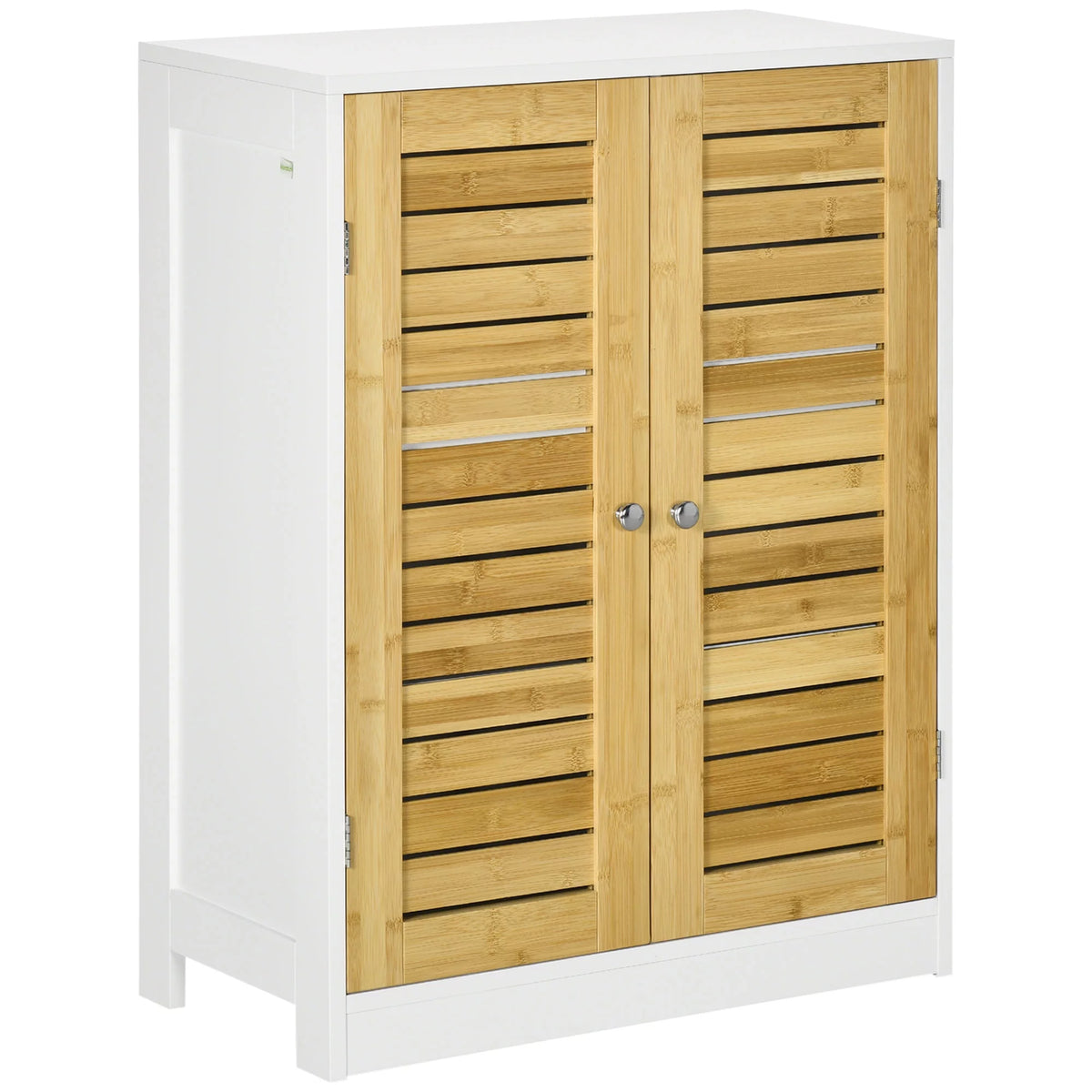 Bathroom Floor Cabinet with Bamboo Doors, Adjustable Shelves, White and Natural G244781