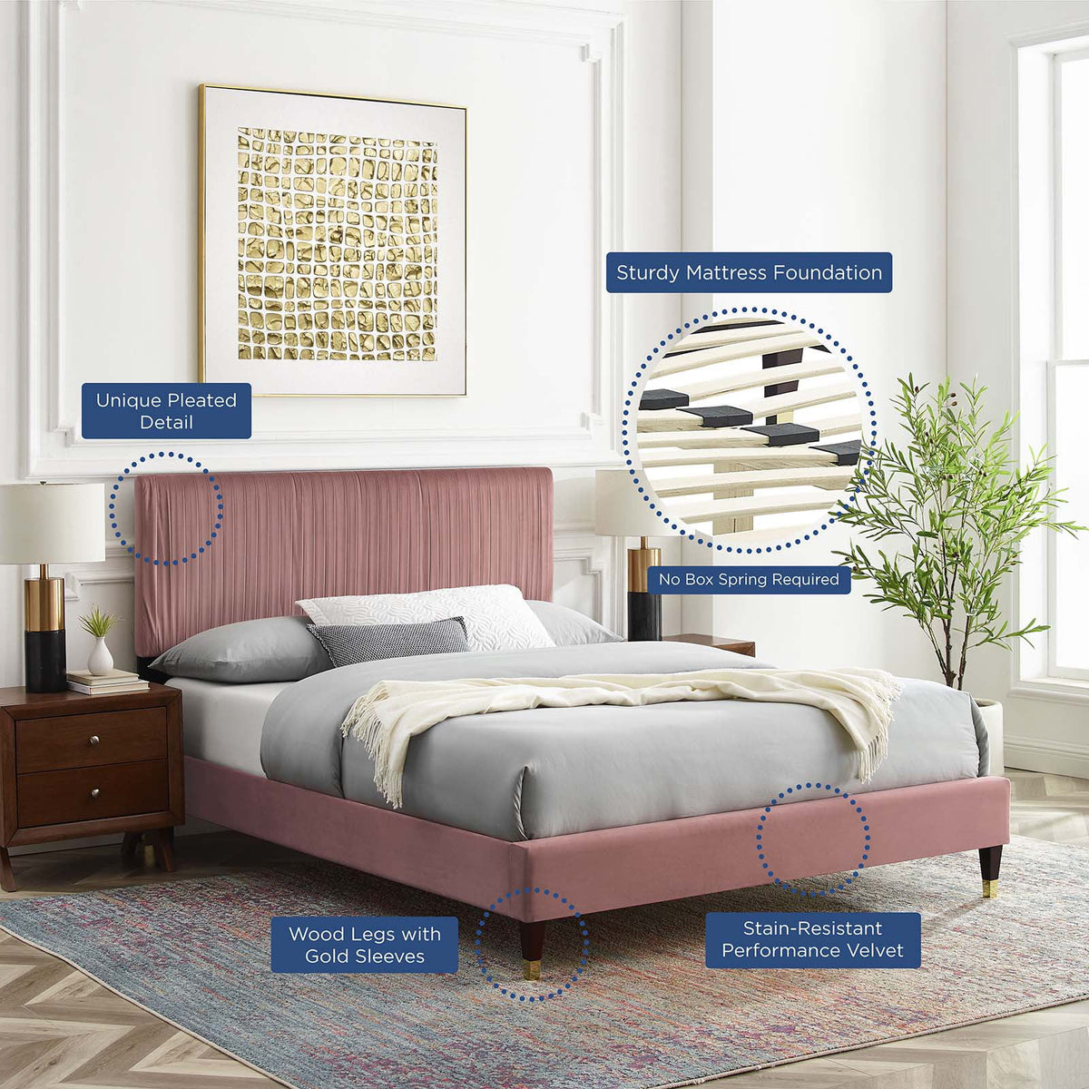 Full Size Velvet Platform Bed Frame P874790