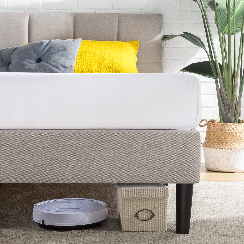 Grey Queen Upholstered Platform Bed Frame with USB Ports U8104
