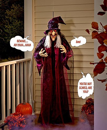 Hanging Talking Witch with Sound Activation and Red Eyes U1722