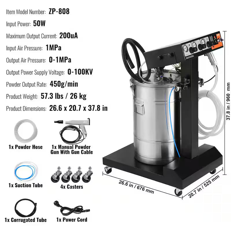 50-Watt 100KV Electrostatic Powder Coating System with 50L Hopper N9886