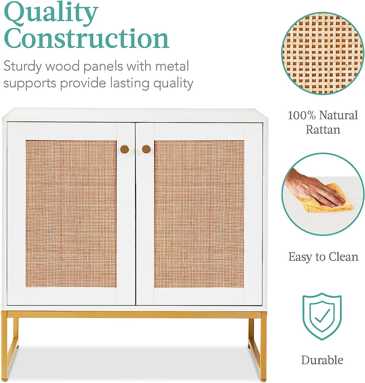 White 2-Door Rattan Storage Cabinet V8924