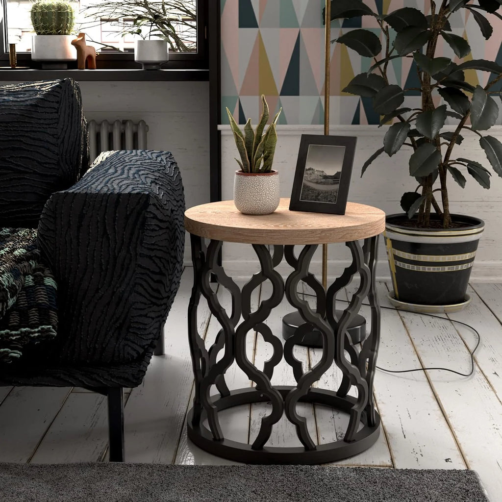 Round Black Wood End Table F58241