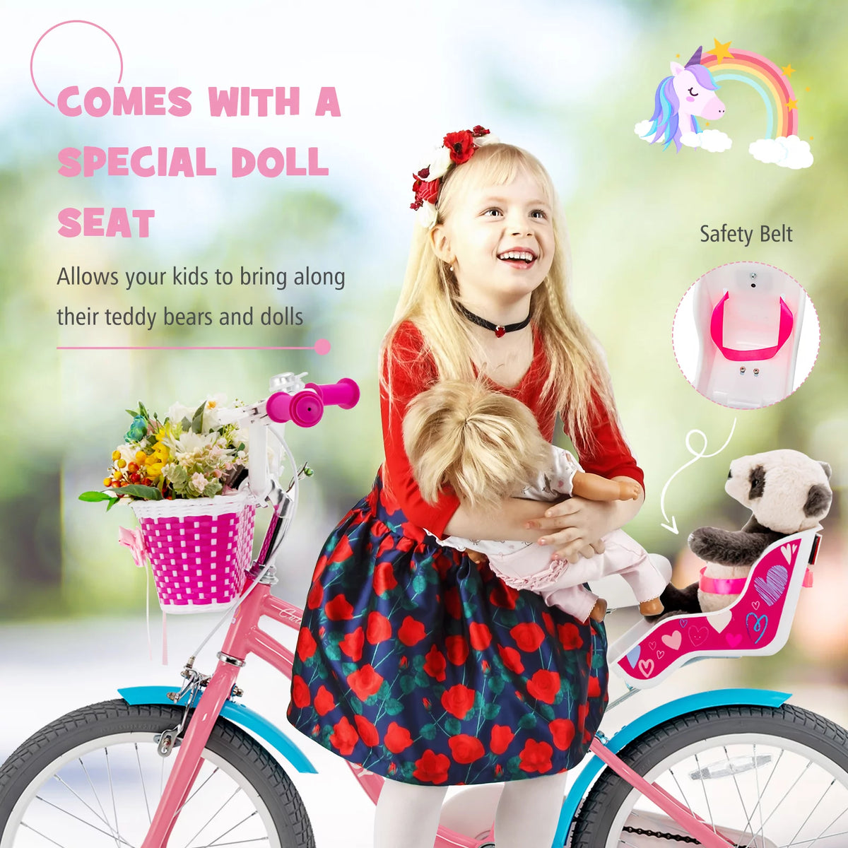 18 Inches Kids Bicycle with Training Wheels and Basket C24776