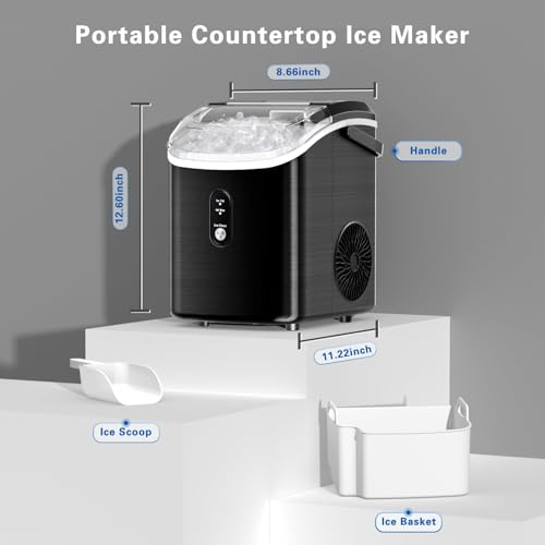 Countertop Nugget Ice Maker with Soft Chewable Pellet Ice, Self-Cleaning, Black X199