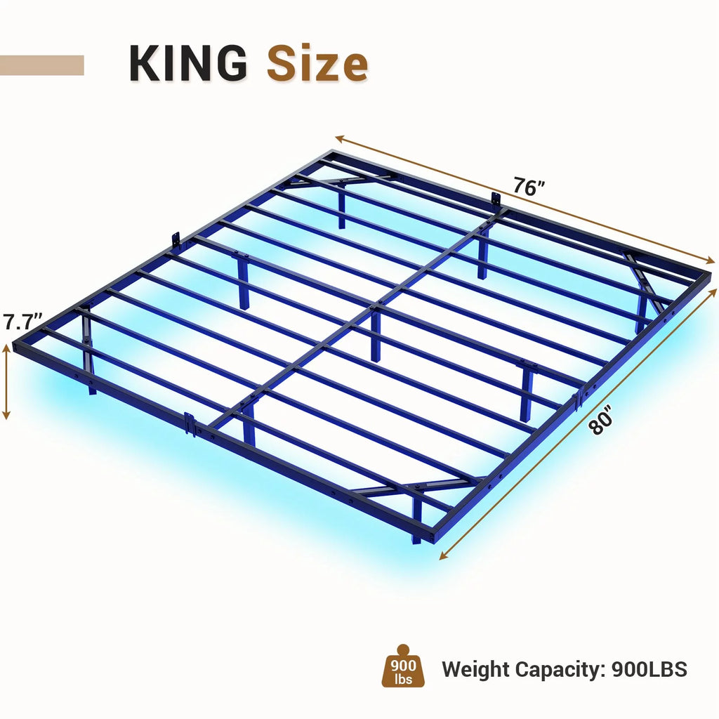 King Size LED Lights Linen Fabric Platform Bed V303