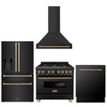 36 Dual Fuel Range, Range Hood, Refrigerator, Dishwasher in Black Stainless N302996