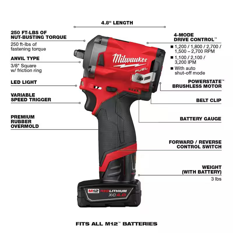 12V Lithium-Ion Brushless Cordless 3/8 in. Impact Wrench Kit with 5.0 Ah Battery R1564