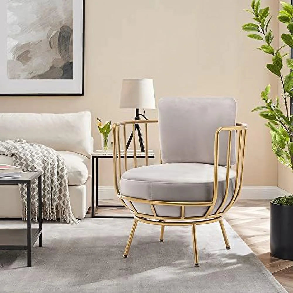 Velvet Swivel Barrel Chair with Gold Legs N358969
