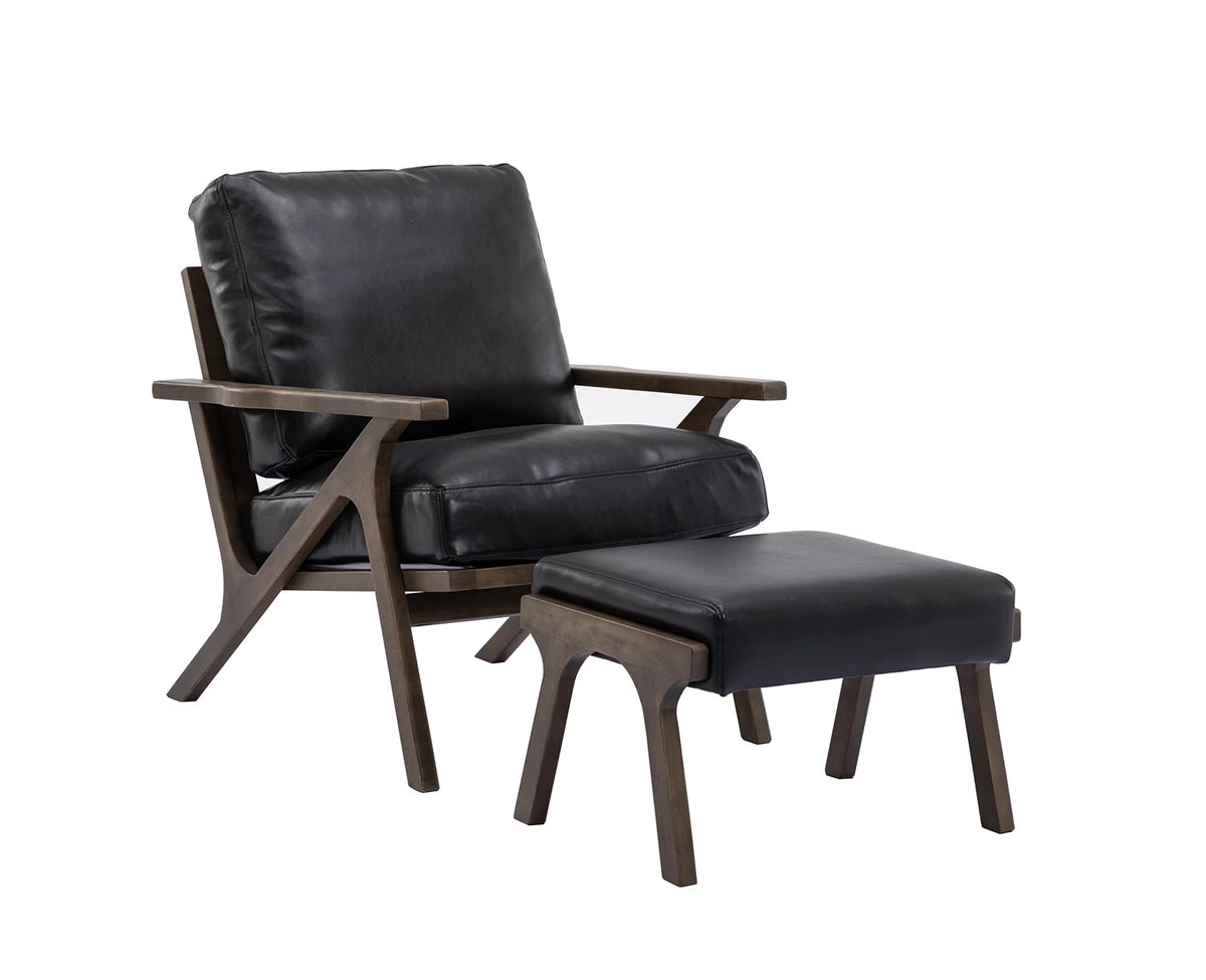 Black Faux Leather Accent Chair and Ottoman Set N71447