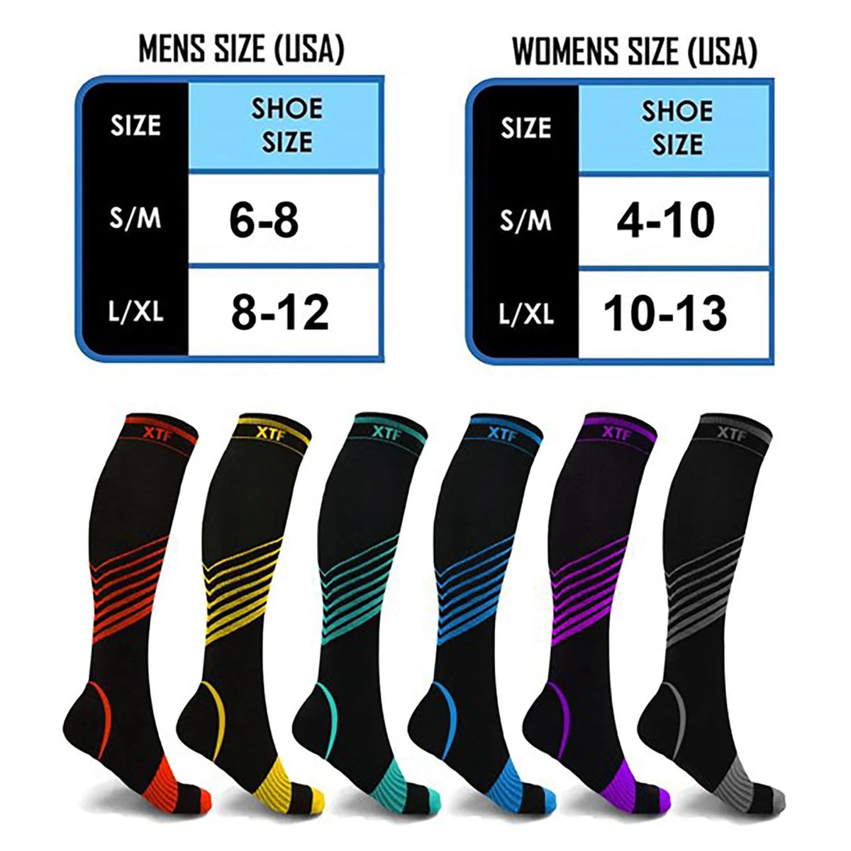 6-Pair Knee High Sport Compression Socks P868