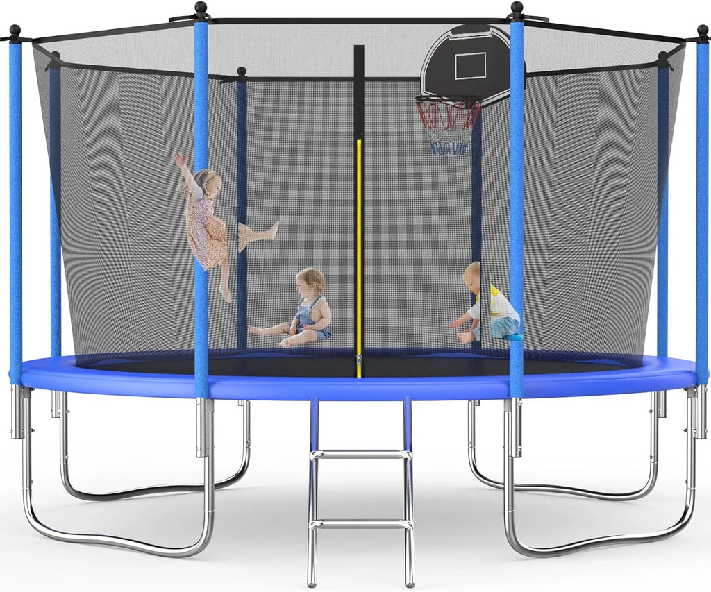 10FT Round Trampoline with Basketball Hoop and Safety Enclosure K9572