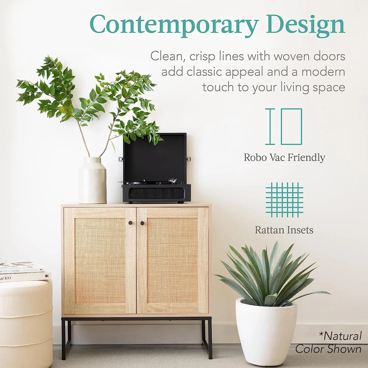 White 2-Door Rattan Storage Cabinet V8924