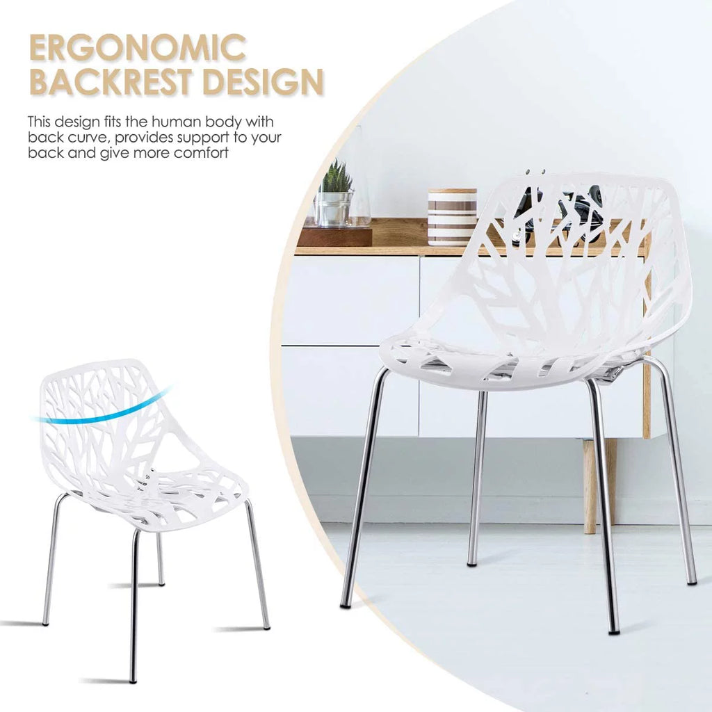 Set of 6 White Stackable Dining Chairs Q4969