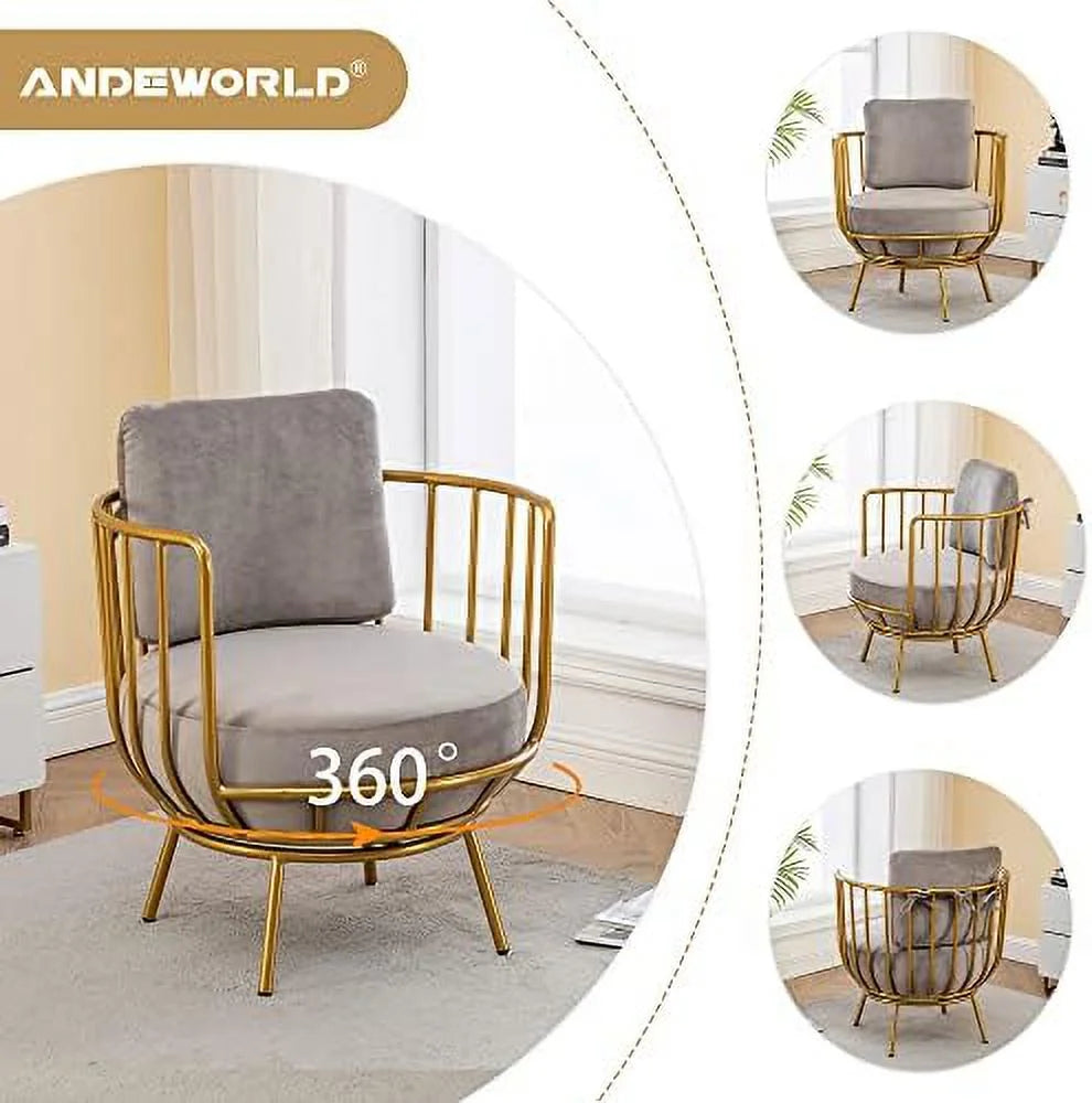 Velvet Swivel Barrel Chair with Gold Legs N358969