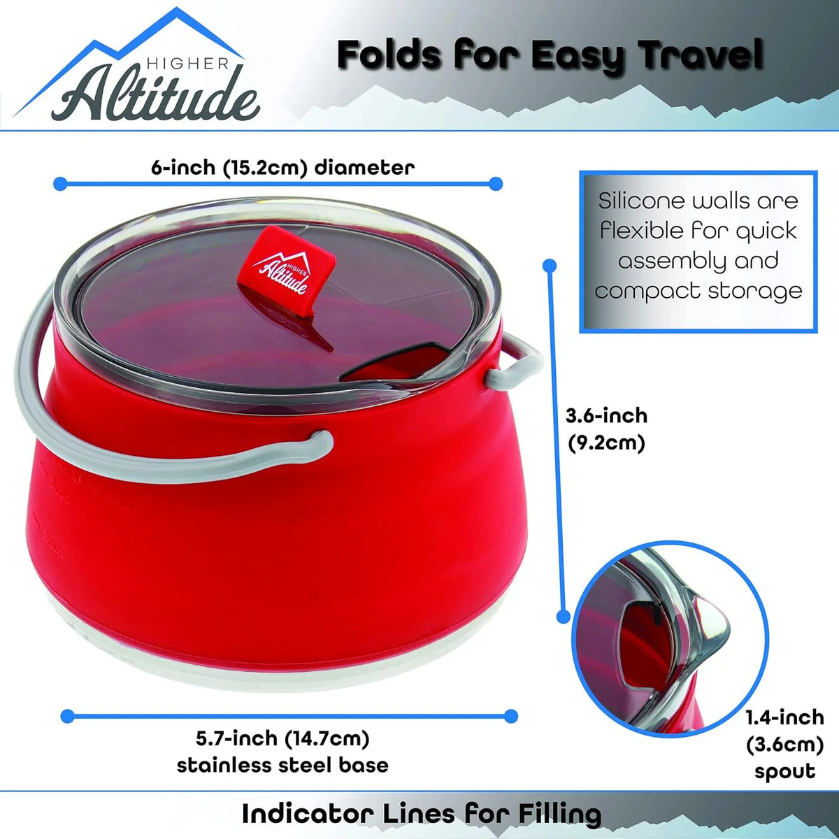 Collapsible 1L Red Travel Kettle R931