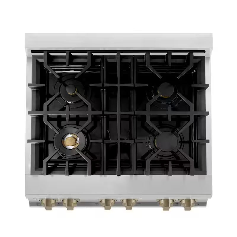 30 in. 4 Burner Dual Fuel Range Stainless Steel Champagne Bronze K2733