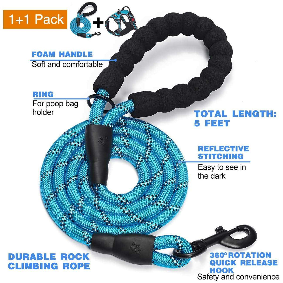Adjustable Reflective Oxford Dog Harness with 5ft Dog Leash R64712