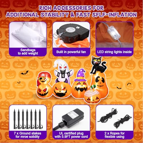 8Ft Long Inflatable Halloween Pumpkins with LED Light Y51741