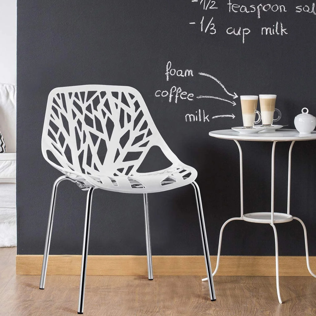 Set of 6 White Stackable Dining Chairs Q4969