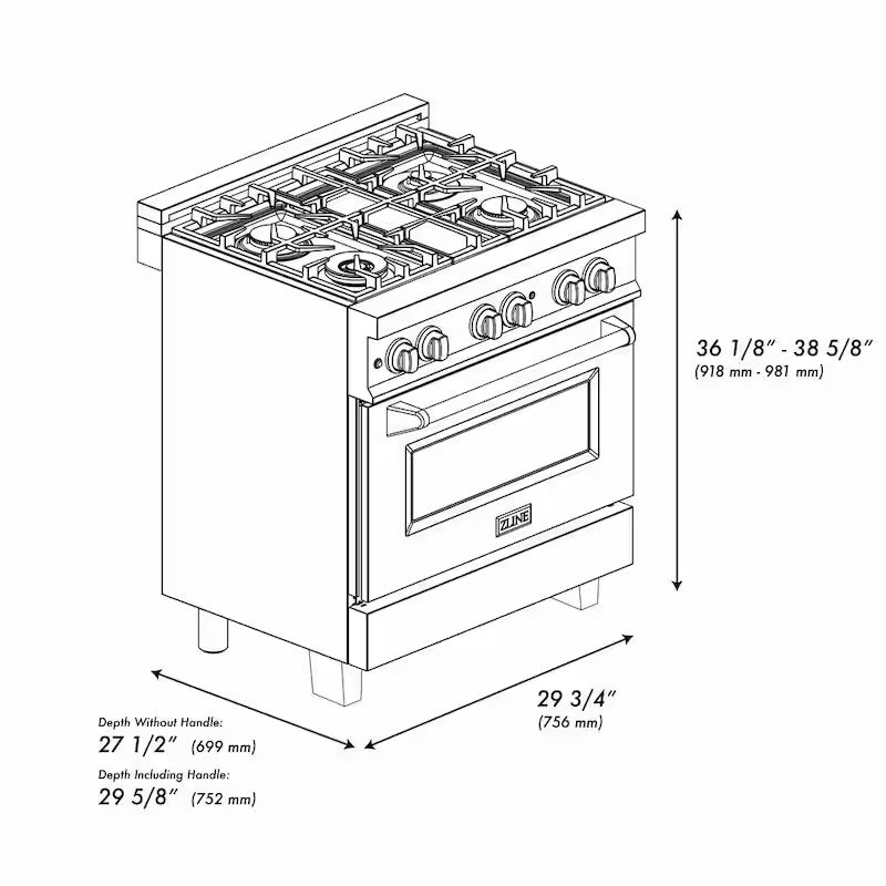 30 in. 4 Burner Dual Fuel Range Stainless Steel Champagne Bronze K2733