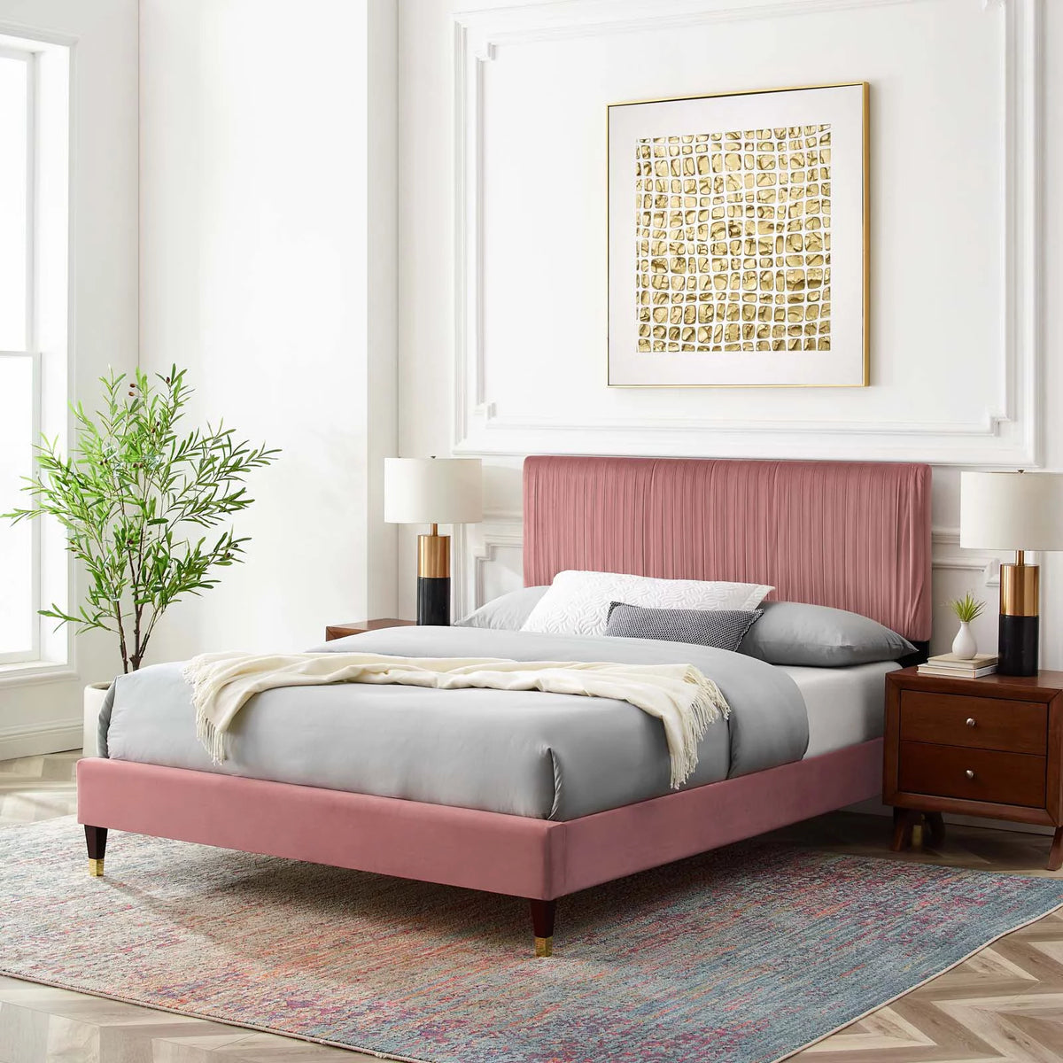 Full Size Velvet Platform Bed Frame P874790