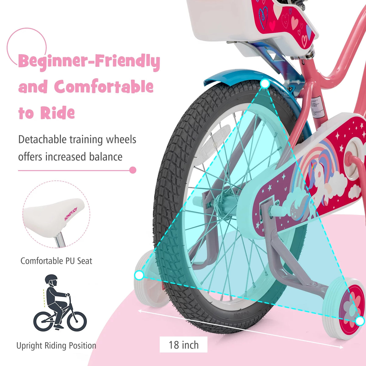 18 Inches Kids Bicycle with Training Wheels and Basket C24776
