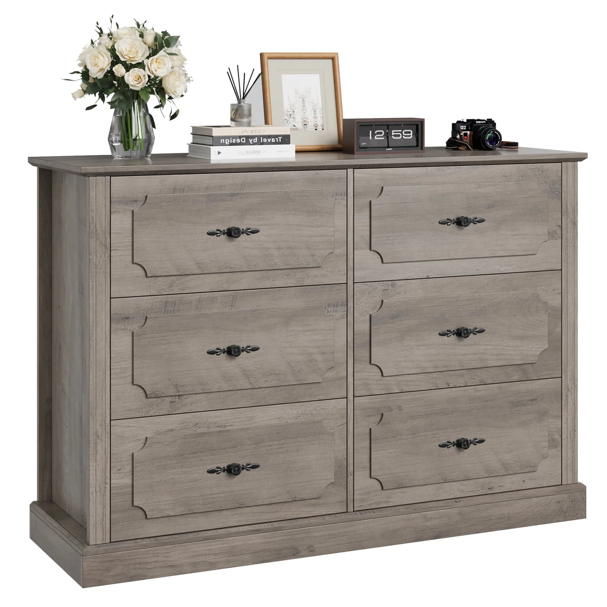 White 6 Drawer Wood Dresser Y4804