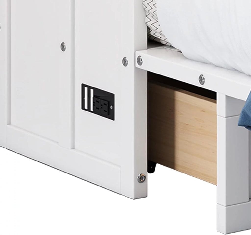 Queen Size Foldable Wood Murphy Bed Chest with Charging Station and Storage Drawer X813