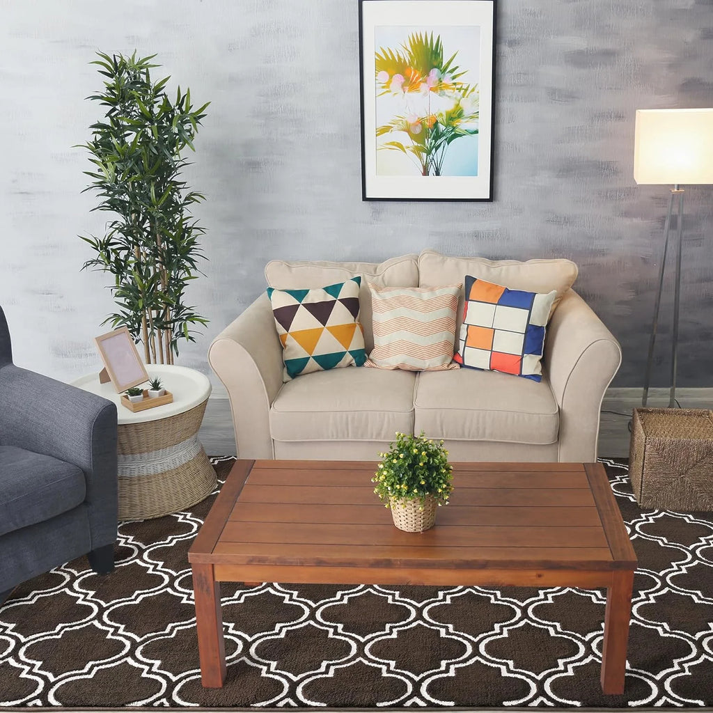 5'x7' Brown Geometric Fluffy Area Rug C6054