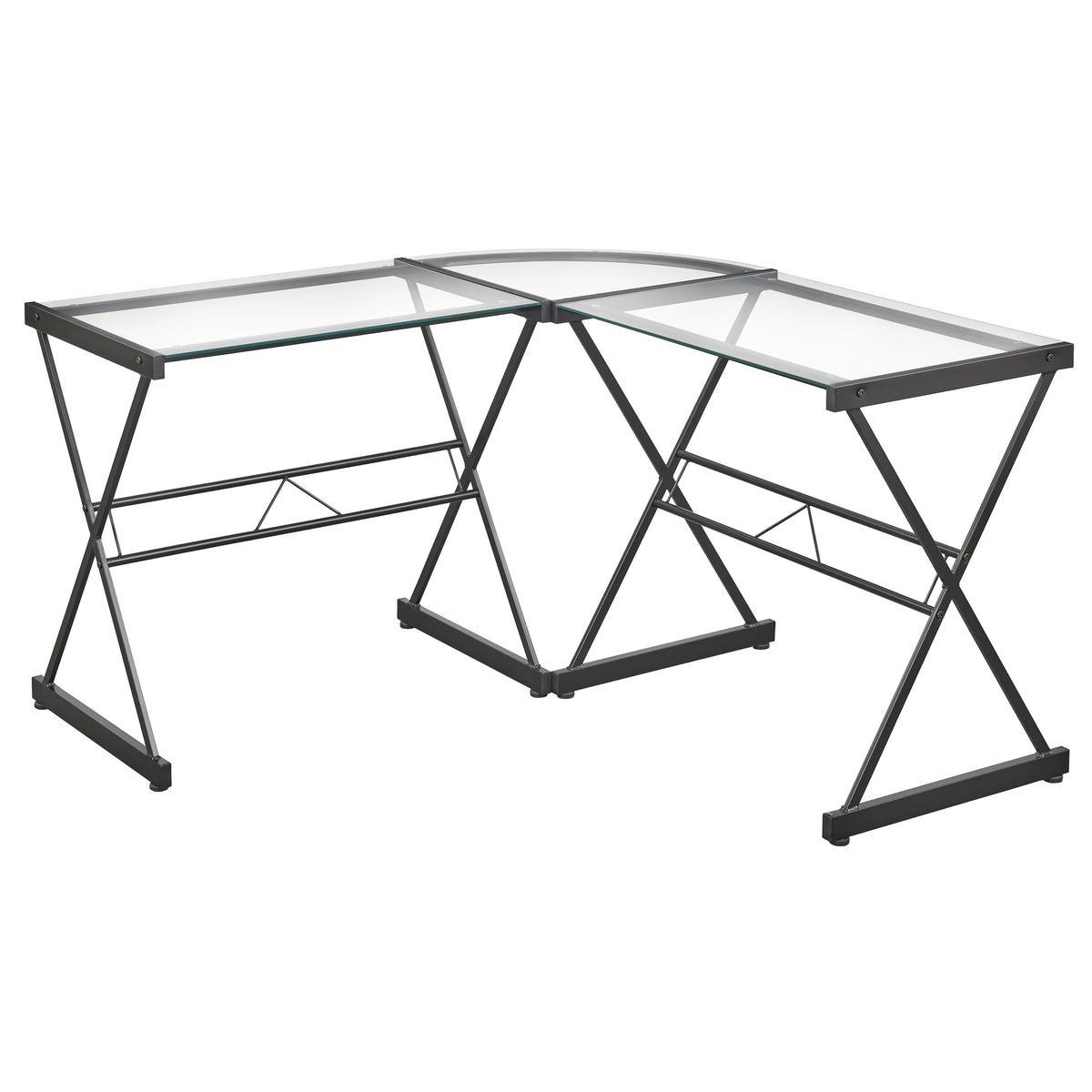 L Shape Computer Desk with Metal Frame & Clear Glass Top G50011
