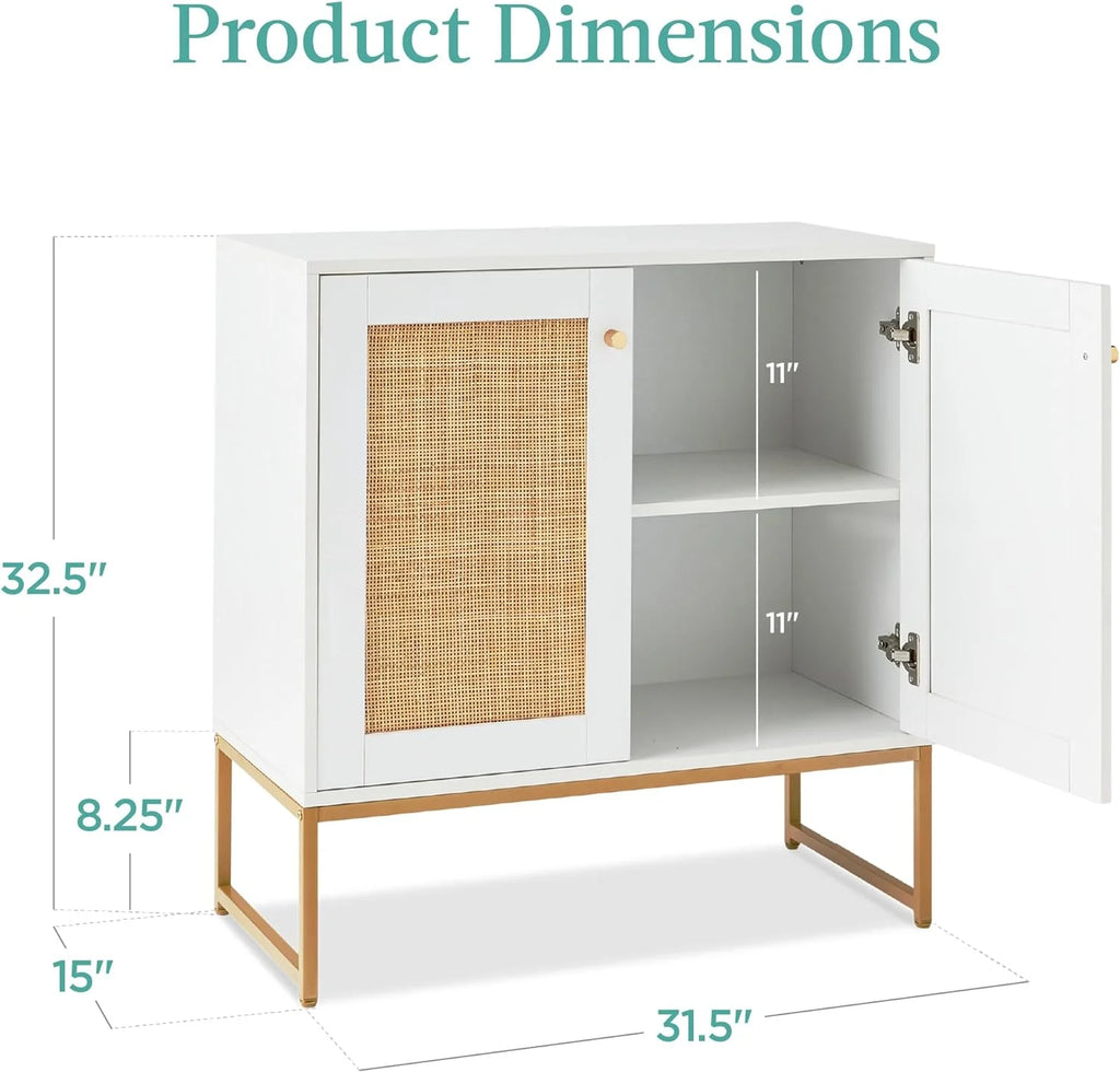 White 2-Door Rattan Storage Cabinet V8924