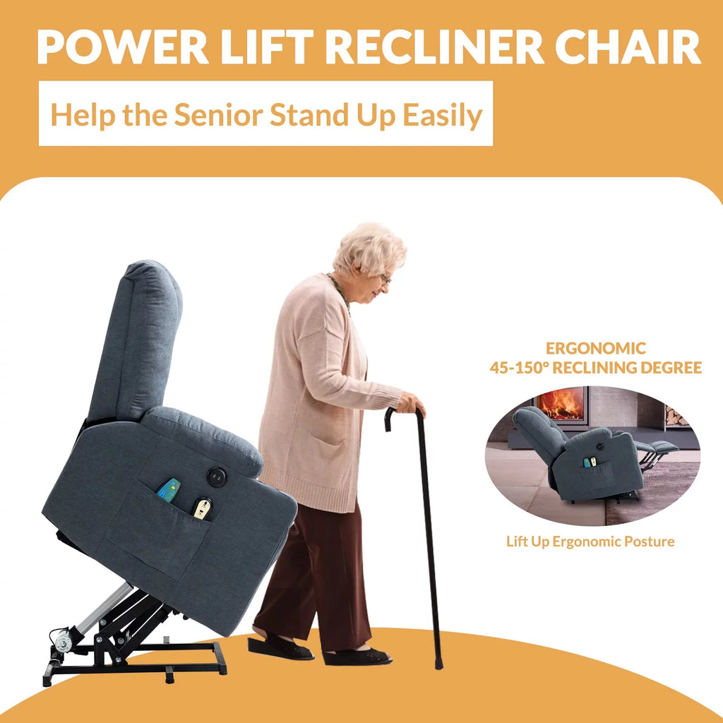 Gray-Blue Fabric Lift Recliner Chair with Heat and Massage T719282