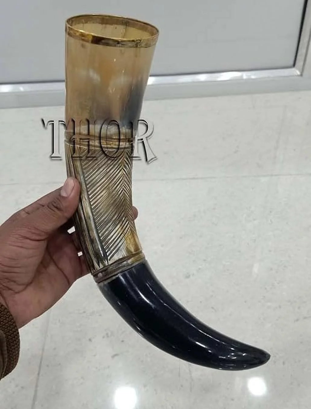 Handmade Natural Viking Drinking Horn Mug with Brass Trim Set of 6 F524704