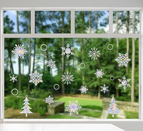 Snowflake Window Decals, Non-Adhesive Prismatic Window Clings, 20 pcs Z765