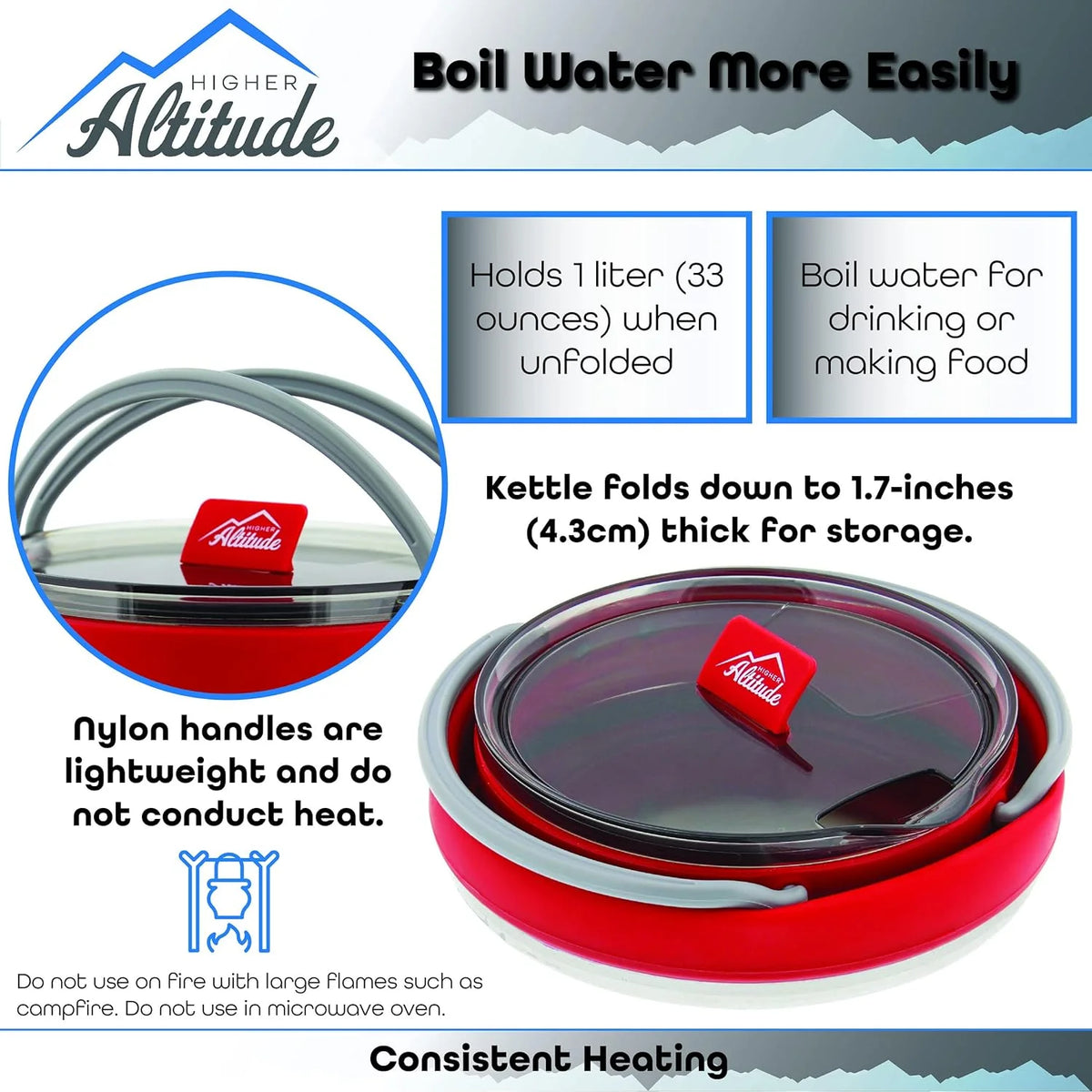 Collapsible 1L Red Travel Kettle R931
