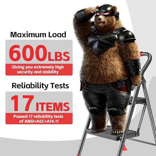 Foldable 3 Step Ladder with Handrails 800Lbs D4178