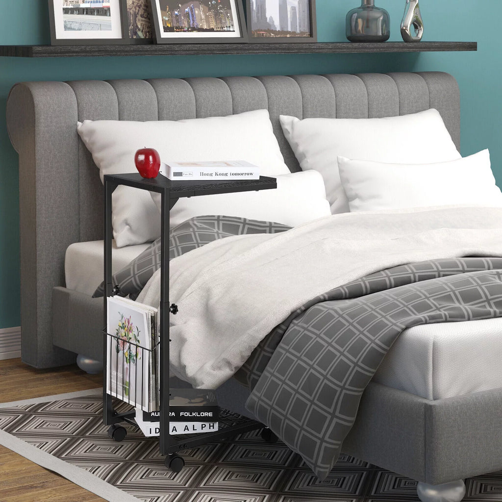 C Shaped Side Table with Wheels & Storage Shelves K25261