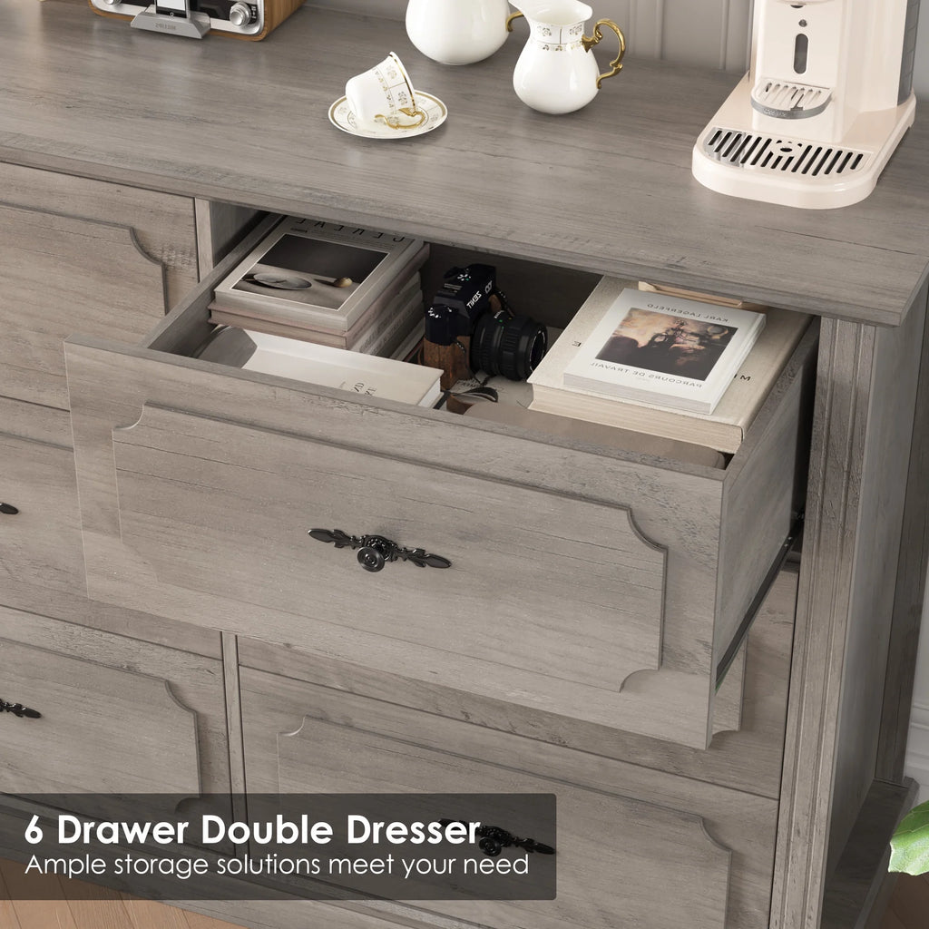 White 6 Drawer Wood Dresser Y4804