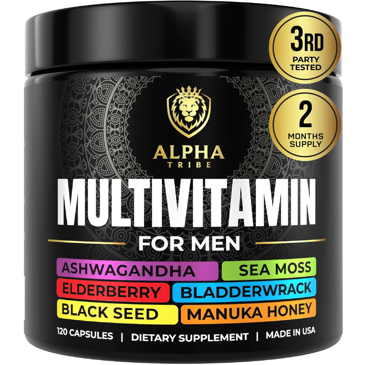Multivitamin for Men with Sea Moss, Black Seed Oil, Ashwagandha, Turmeric, Vitamin C, Elderberry N6850